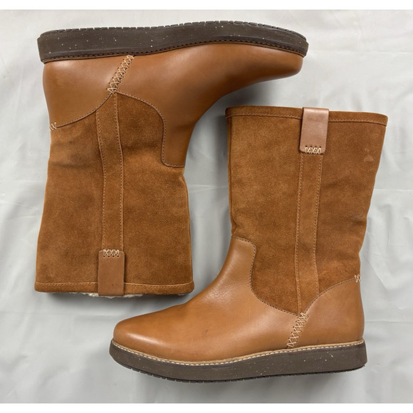 Clarks Glick Elmfield Leather Suede Shearling Winter Boots Womens 9.5 M Tan - Picture 11 of 13